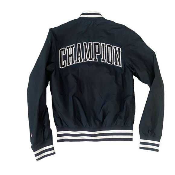 Vintage Champion Bomber Varsity Jacket Size XS Embroidered Logo Black White MY23 - Picture 5 of 11